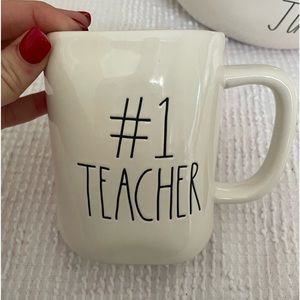 Rae Dunn, “#1 Teacher” mug with blue inside. Never used!